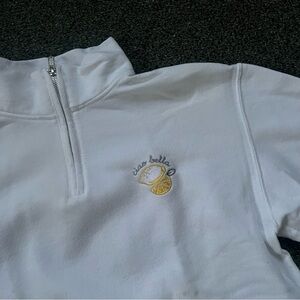 White Embroider Ciao Bella Milan Italy Half-Zip Baggy Oversize 50% Cotton Sweate